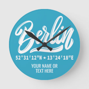 Custom Name / Text & Color Berlin Coordinates Round Clock