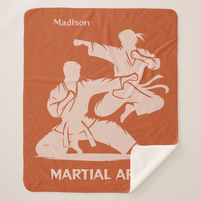 Custom Name, Text & Color Martial Arts Sherpa Blanket (Front)