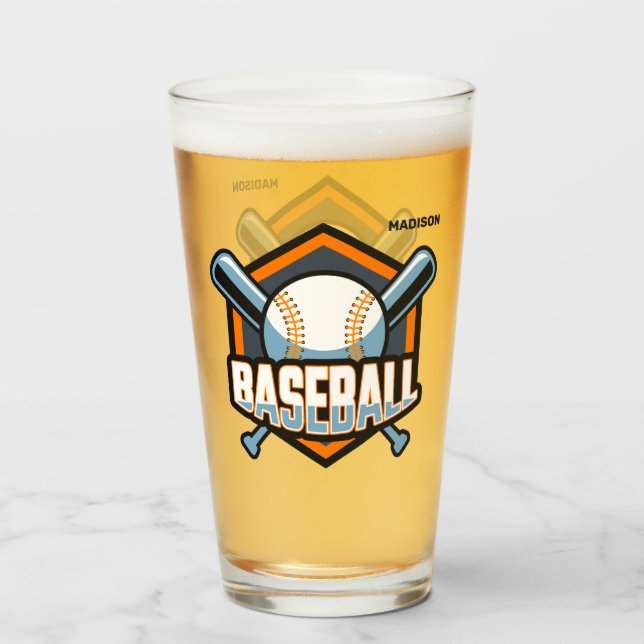 Custom Name, Text & Colour Baseball Glass (Back Filled)