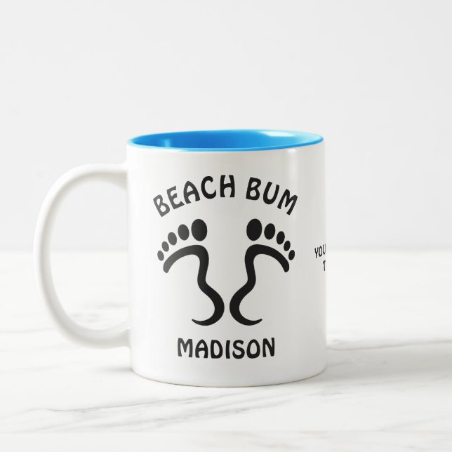 Custom Name, Text & Colour Beach Bum Two-Tone Coffee Mug (Left)