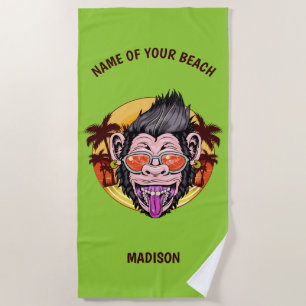 Custom name, text & colour Beach Monkey Beach Towel