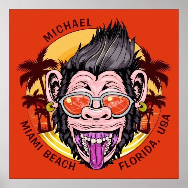 Custom name, text & colour Beach Monkey poster (Front)