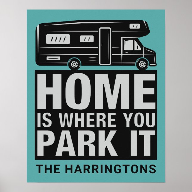 Custom name, text & colour Camper Van poster (Front)