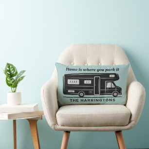 Custom name, text & colour Camper Van poster Lumbar Cushion