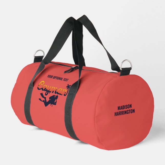 Custom Name, Text & Colour Cayman Islands Diver Duffle Bag (Left Corner)