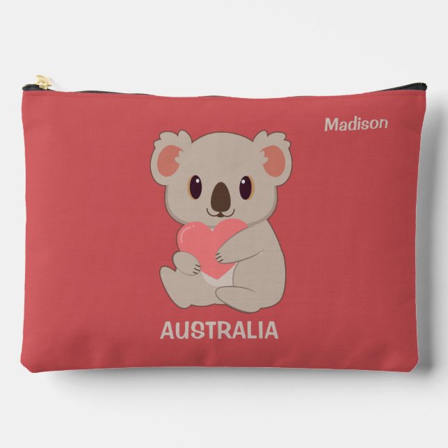 Custom Name, Text  & Colour Love Koala Accessory Pouch (Front)