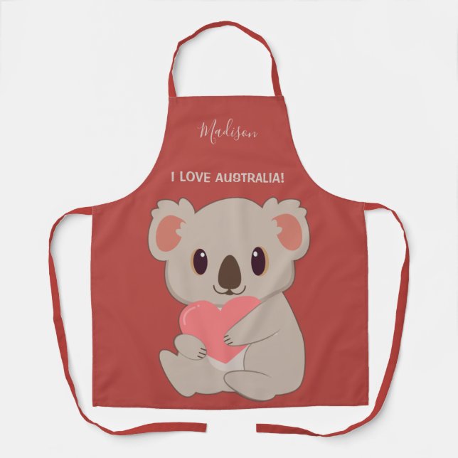 Custom Name, Text & Colour Love Koala Apron (Front)