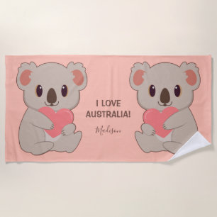Custom Name, Text & Colour Love Koala Beach Towel