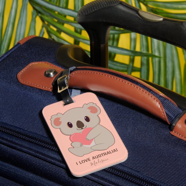 Custom Name, Text & Colour Love Koala Luggage Tag (Front Insitu 1)