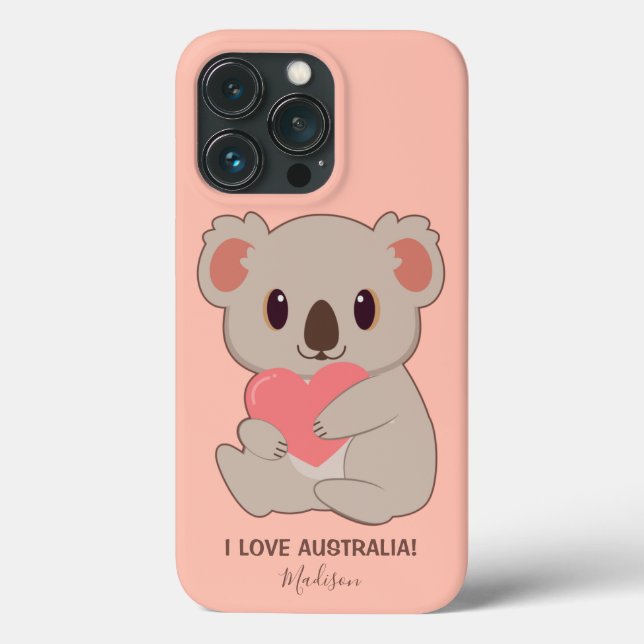 Custom Name, Text & Colour Love Koala phone cases (Back)