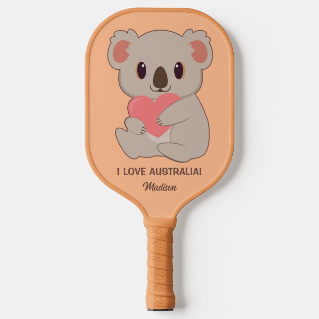 Custom Name, Text & Colour Love Koala Pickleball Paddle (Front)