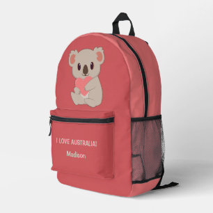 Custom Name, Text & Colour Love Koala Printed Backpack