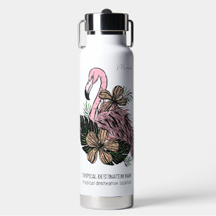 Custom Name, Text & Colour Pink Flamingo Water Bottle