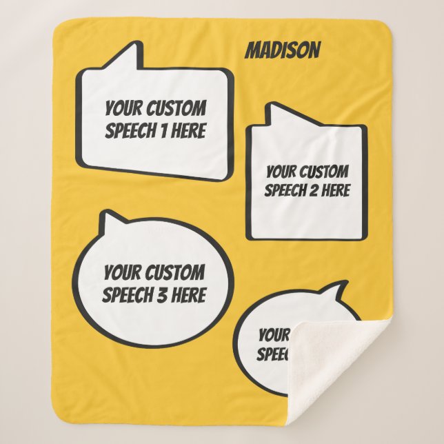 Custom Name, Text & Colour Speech Bubbles Sherpa Blanket (Front)