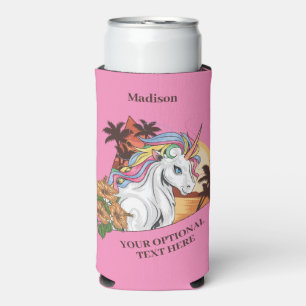 Custom Name, Text & Colour Tropical Unicorn Seltzer Can Cooler