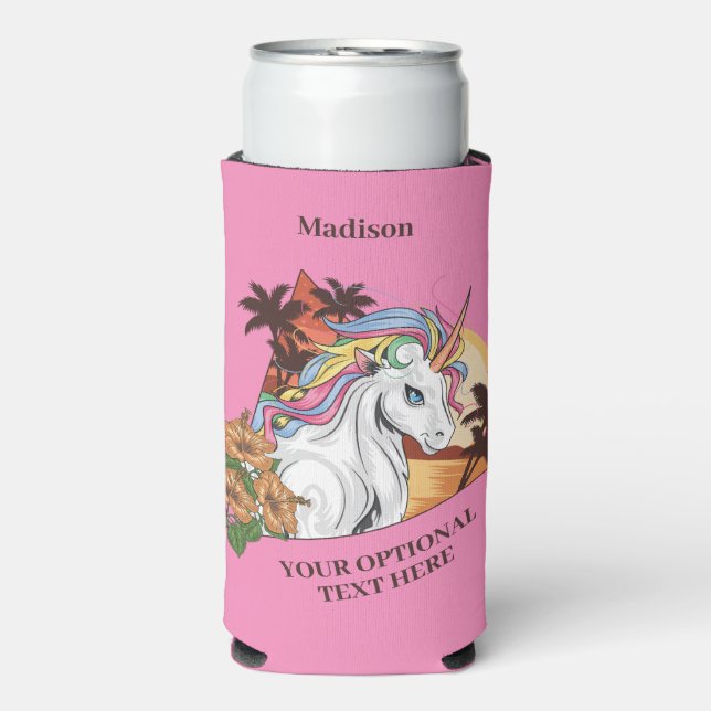Custom Name, Text & Colour Tropical Unicorn Seltzer Can Cooler (Seltzer Front)