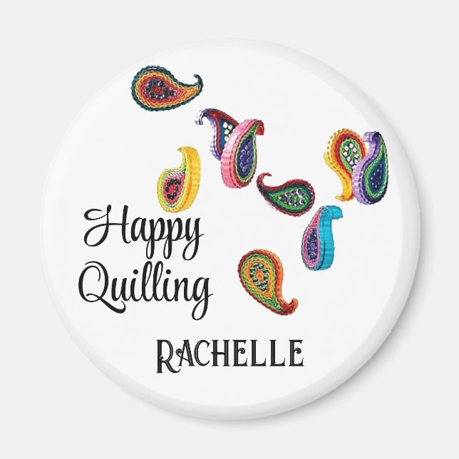Custom Name Text Colourful 2.25-in Quilled Paisley Magnet (Front)