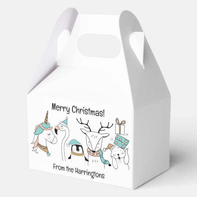 Custom Name & Text Cute Christmas Animals Favour Box (Front)