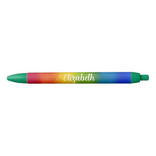 Custom Name Text Cute Modern Colourful Template Blue Ink Pen