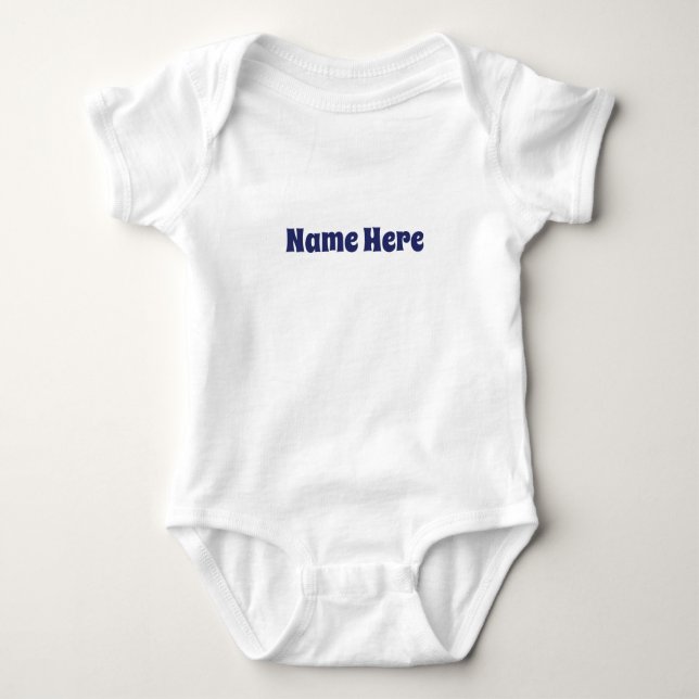 Custom name text cute navy blue white baby bodysuit (Front)
