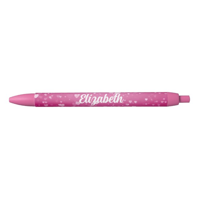 Custom Name Text Cute Pretty Pink Romantic Black Ink Pen (Front)