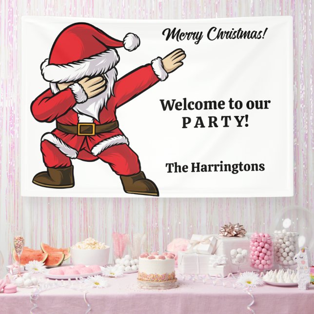 Custom Name & Text Dabbing Dancing Santa Banner (Party)