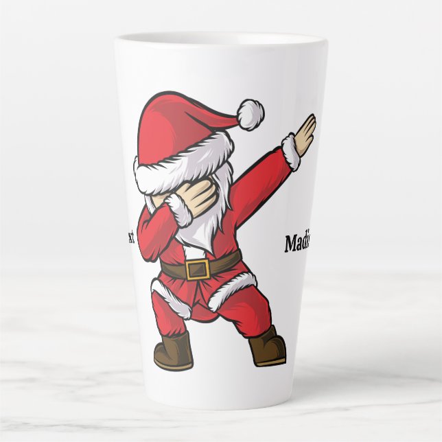 Custom Name & Text Dabbing Dancing Santa Latte Mug (Front)