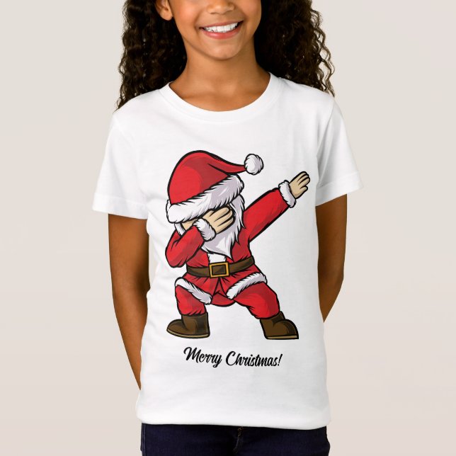 Custom Name & Text Dabbing Dancing Santa T-Shirt (Front)