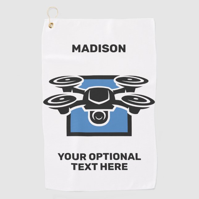 Custom Name & Text Drone Golf Towel (Front)