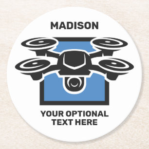 Custom Name & Text Drone Round Paper Coaster