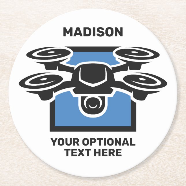 Custom Name & Text Drone Round Paper Coaster (Front)