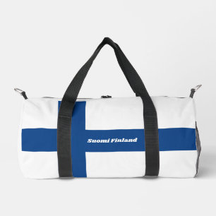 Custom Name & Text Finnish Flag Duffle Bag