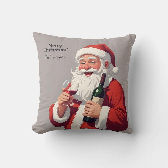 Custom Name & Text Funny Drunk Santa Cushion (Front)