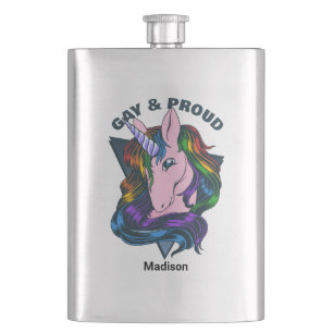 Custom Name & Text Gay Unicorn Hip Flask