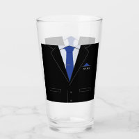 Custom Name Text Glass Busniess Black Suit and Tie