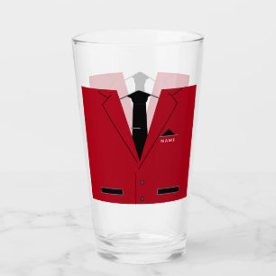 Custom Name Text Glass with Red Suit and Tie