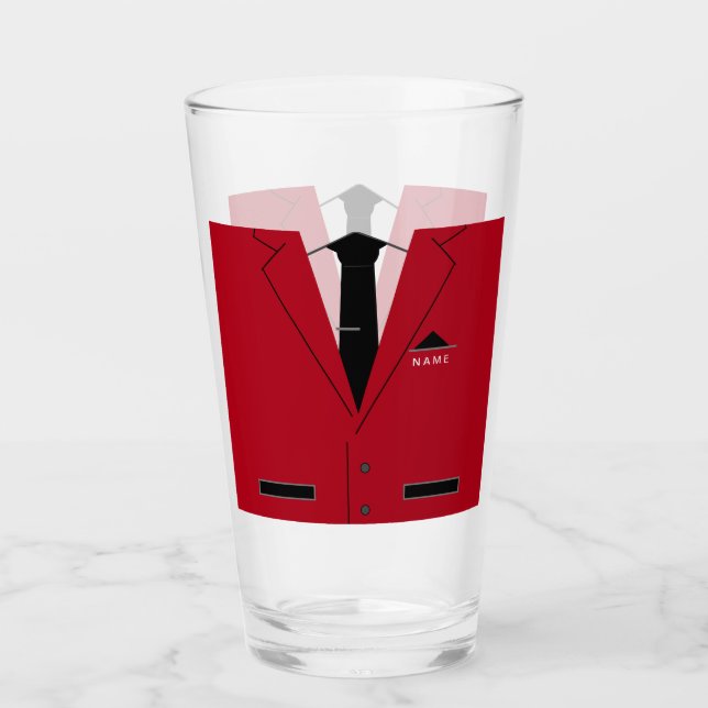 Custom Name Text Glass with Red Suit and Tie (Front)