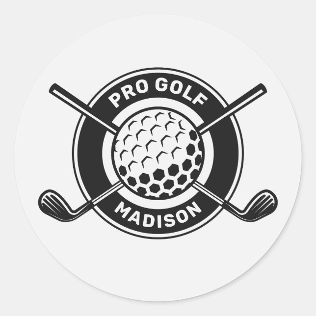 Custom Name & Text Golf Classic Round Sticker (Front)