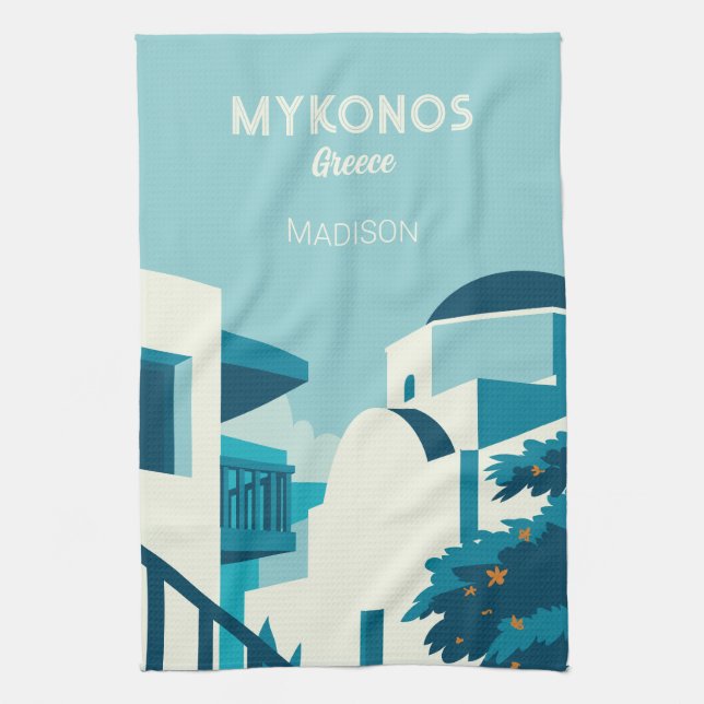 Custom Name & Text Greece Tea Towel (Vertical)