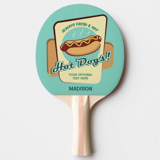 Custom Name & Text Hot Dog Ping Pong Paddle (Front)