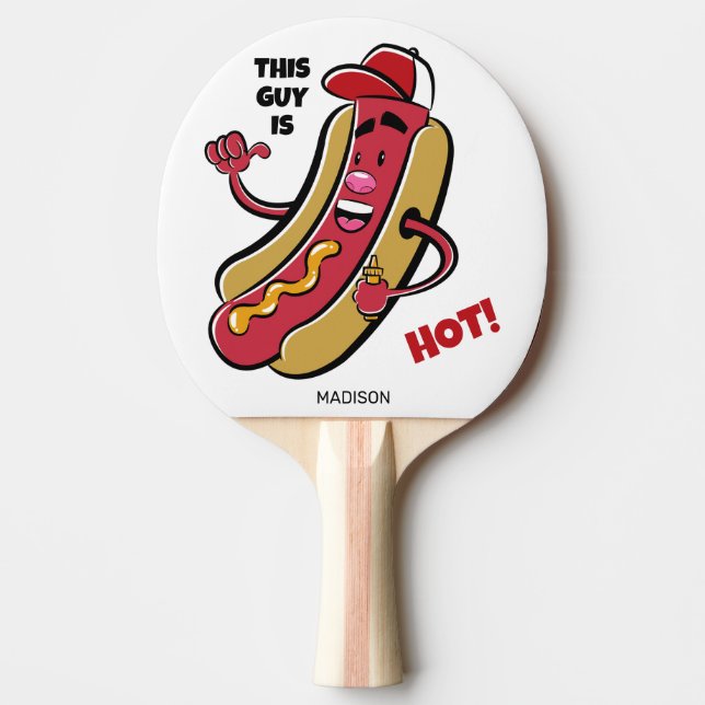 Custom Name & Text Hot Dog Ping Pong Paddle (Front)