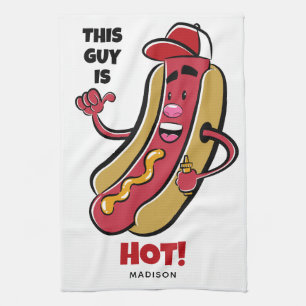 Custom Name & Text Hot Dog Tea Towel