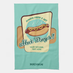 Custom Name & Text Hot Dog Tea Towel