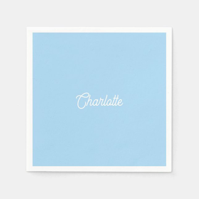 Custom name text Light Blue white minimalist Napkin (Front)