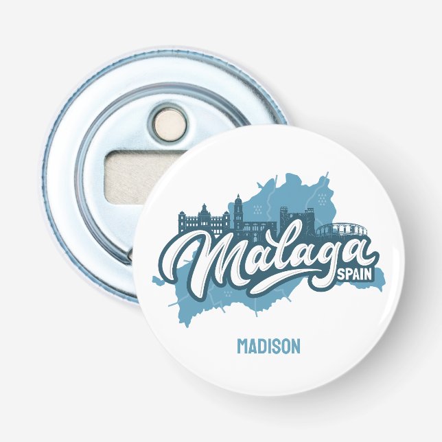 Custom Name / Text Malaga Spain Bottle Opener (Front)