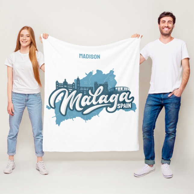 Custom Name / Text Malaga Spain Fleece Blanket (In Situ)