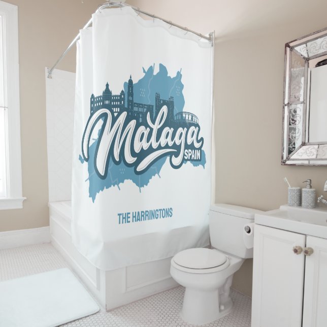 Custom Name / Text Malaga Spain Shower Curtain (In Situ)