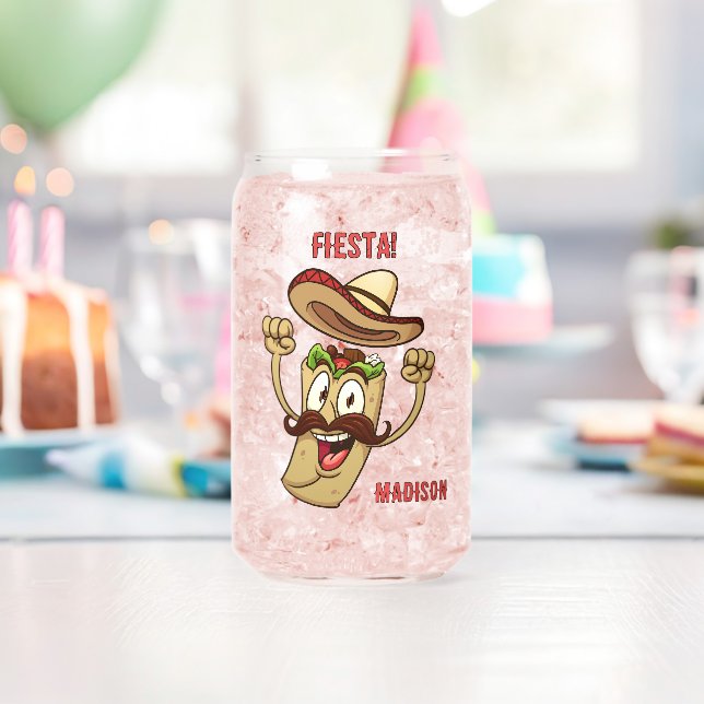 Custom Name & Text Mexican Fiesta Can Glass (Insitu (Birthday))