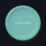 Custom name text minimalist light teal white paper plate<br><div class="desc">Customise with name,  text minimalist light teal white Paper Plates
customise,  personalise name,  text</div>