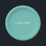 Custom name text minimalist light teal white paper plate<br><div class="desc">Customise with name,  text minimalist light teal white Paper Plates
customise,  personalise name,  text</div>
